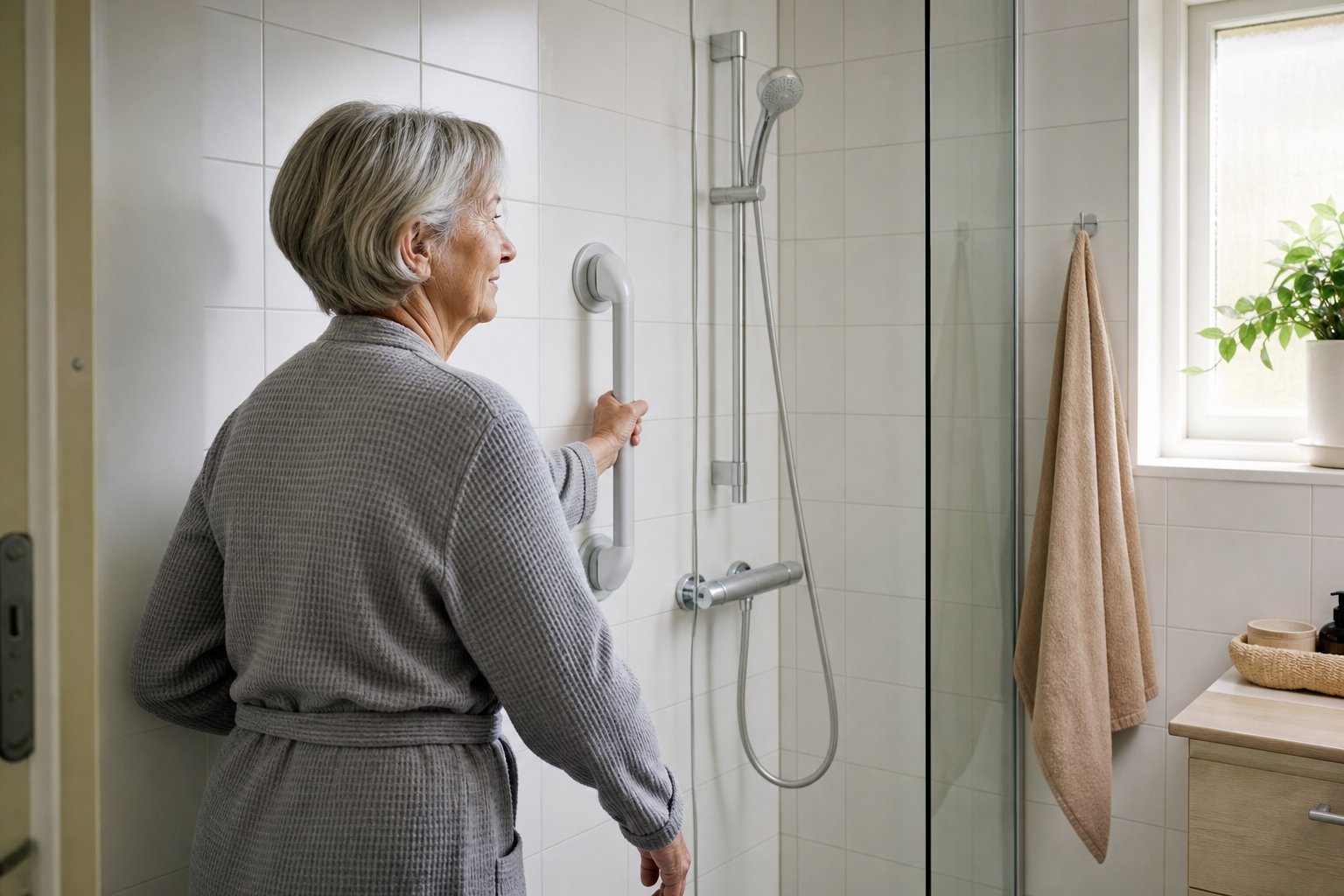 Stödhandtag i duschen – sugfäste eller skruvat handtag?