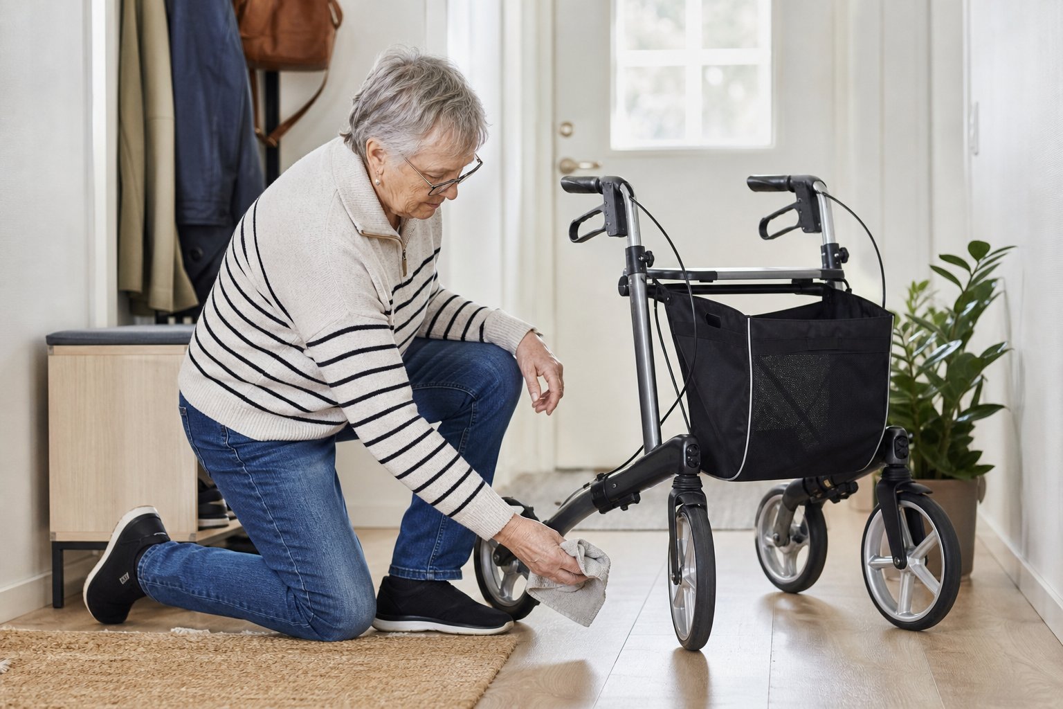 Sköta en rollator – bromsar, hjul och rengöring